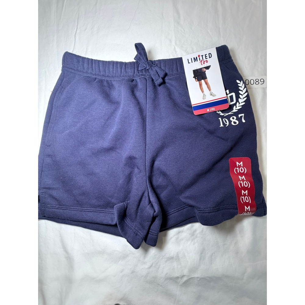 Limited Too Girls Navy Blue Fleece Shorts Graphic 1987 Size Medium 10 NWT